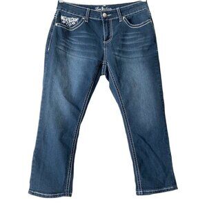 Love Indigo Premium Blue Embellished Flap Pocket Jeans Size 6